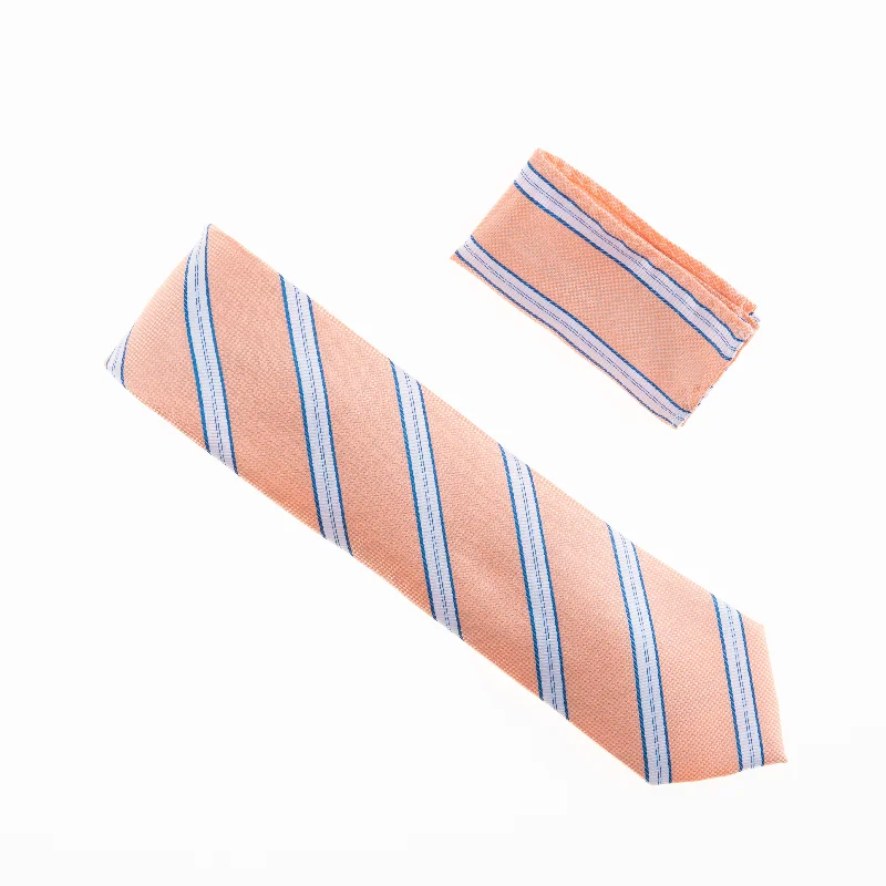 Men's tie with stripes and dots design-Pink With Blue, Silver and White Striped Necktie With Matching Pocket Square with Matching Pocket Square Square