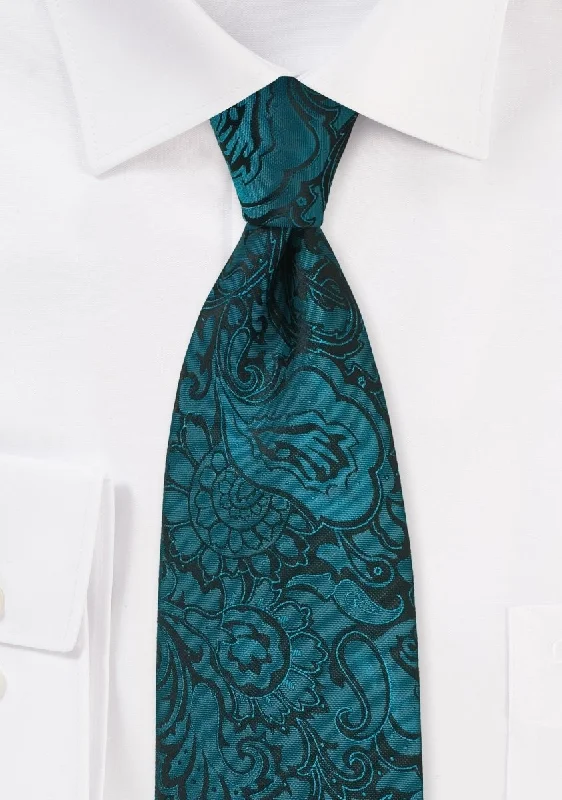 Classic men's tie for corporate events-Peacock Floral Paisley Necktie