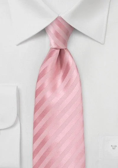 Designer men's tie for office wear-Peony Pink Narrow Striped Necktie