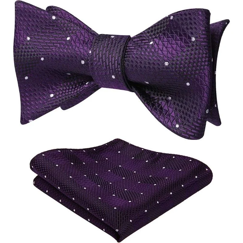 Men's tie with vibrant geometric shapes-Plaid Bow Tie & Pocket Square - E-PURPLE