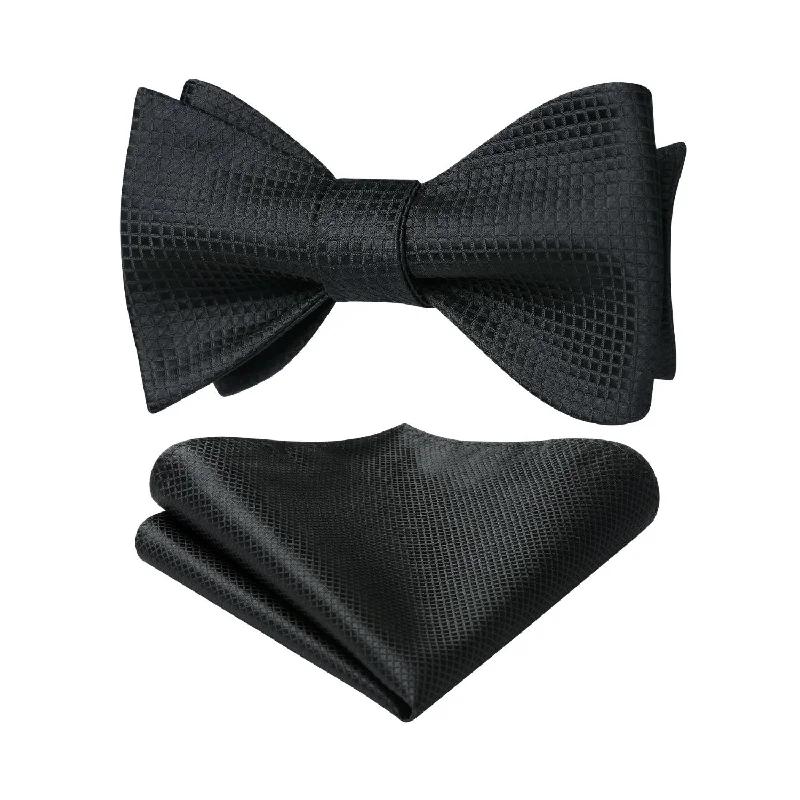 Best men's tie with sophisticated checks-Plaid Bow Tie & Pocket Square Sets - BLACK