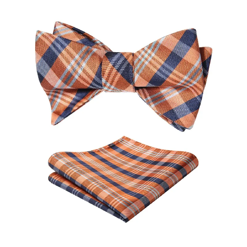 Men's tie for summer wedding season-Plaid Bow Tie & Pocket Square Sets - D-ORANGE