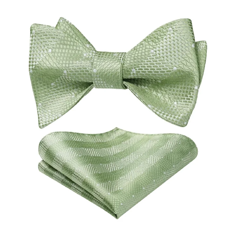 Men's tie for summer business attire-Plaid Bow Tie & Pocket Square Sets - SAGE GREEN