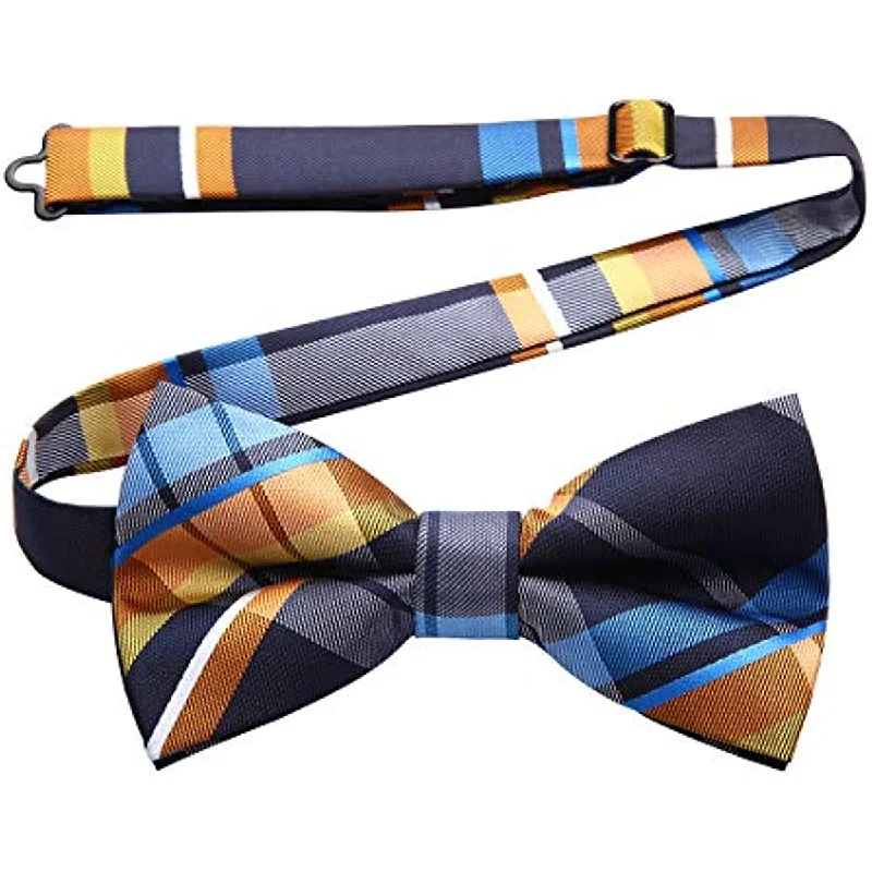 Men's tie with modern patterns for high-end events-Plaid Pre-Tied Bow Tie - CHECK - BLUE/YELLOW