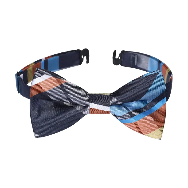 Men's tie with rich textures for holiday wear-Plaid Pre-Tied Bow Tie for Boy - NAVY BLUE/ORANGE/WHITE