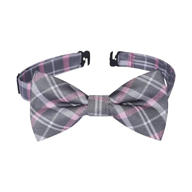 Men's tie with subtle stripes for formal wear-Plaid Pre-Tied Bow Tie for Boy - PINK/GRAY