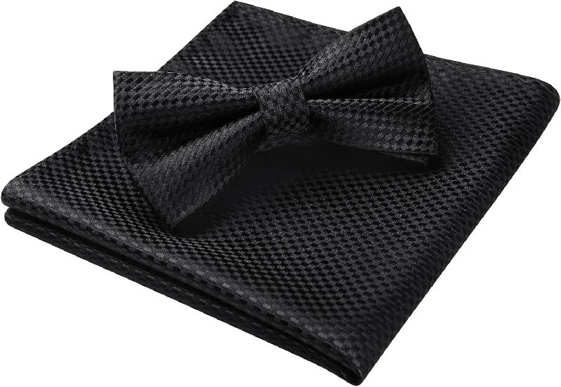 Best men's tie for sophisticated casual wear-Plaid Pre-Tied Bow Tie & Pocket Square - DARK GREEN