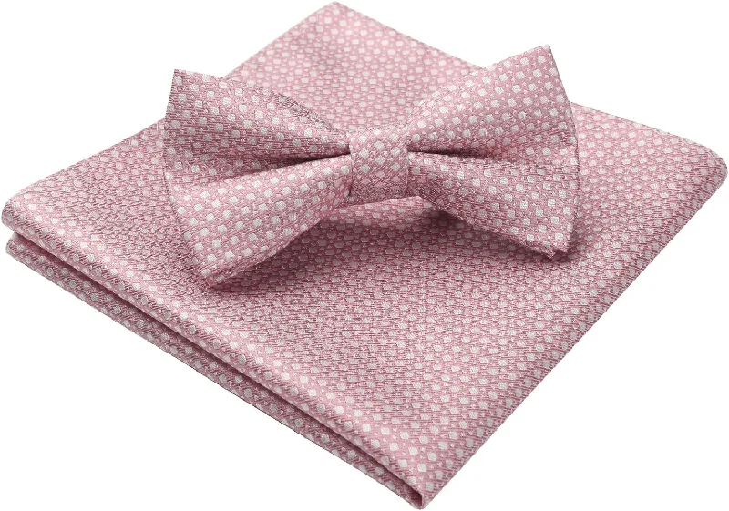 Men's tie with fine texture for job interviews-Plaid Pre-Tied Bow Tie & Pocket Square - PINK