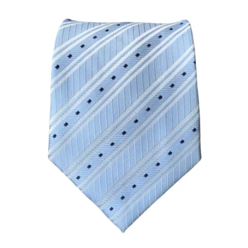 Men's tie for holiday office parties-Classy Men Light Blue Striped Plaid Silk Tie