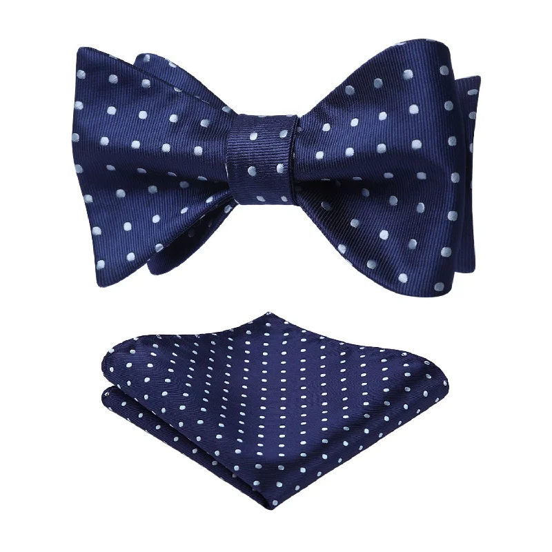 Men's tie with luxurious fabric for special occasions-Polka Dots Bow Tie & Pocket Square - B-NAVY BLUE / SKY BLUE