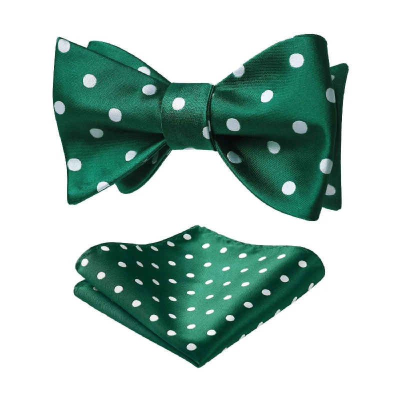 Men's tie with paisley design for weddings-Polka Dots Bow Tie & Pocket Square - C-GREEN/WHITE