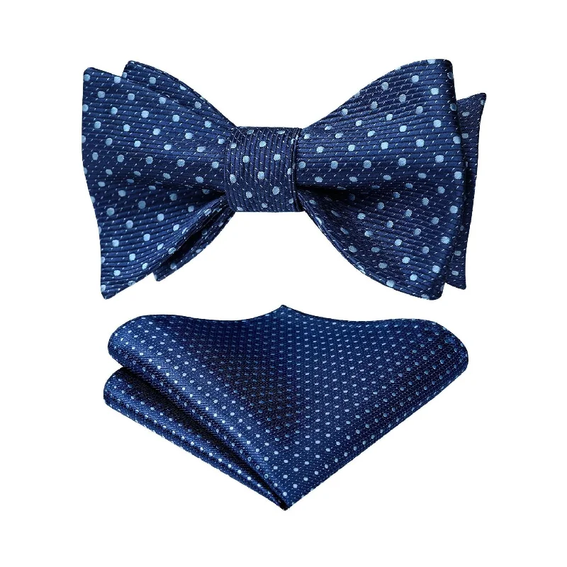 Men's tie for corporate formal functions-Polka Dots Bow Tie & Pocket Square - NAVY BLUE