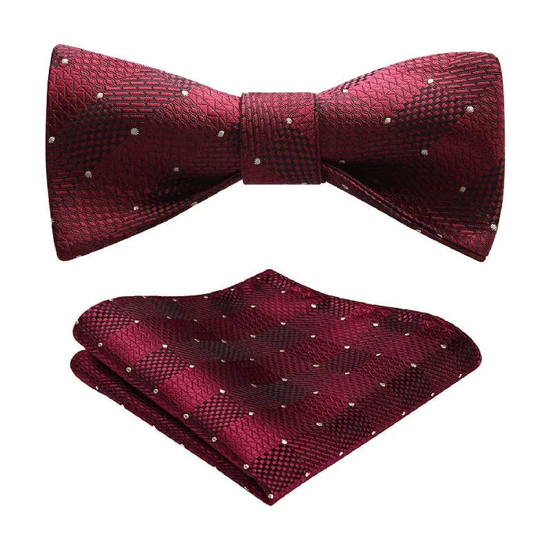 Stylish men's tie with bold patterns-Polka Dots Bow Tie & Pocket Square - E-BURGUNDY