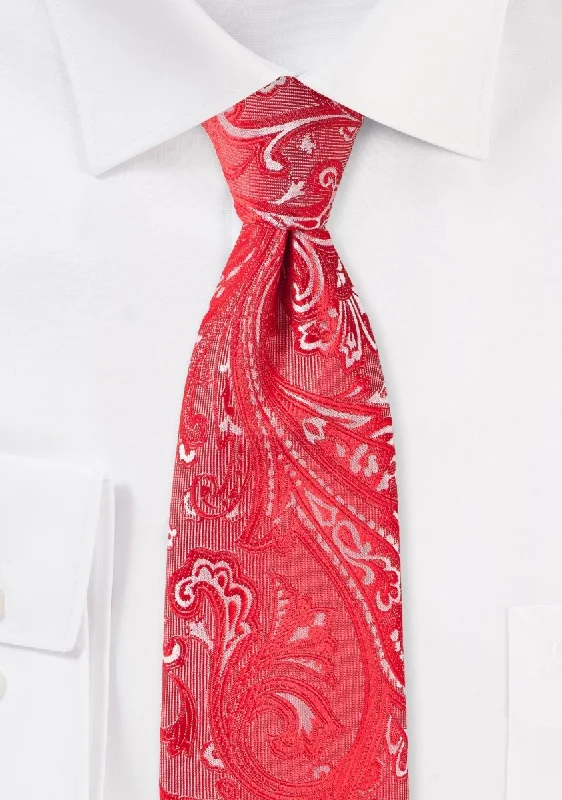 Best silk tie for business professionals-Poppy Red Proper Paisley Necktie