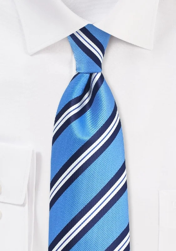 Men's tie for a sophisticated brunch event-Preppy Blue Repp&Regimental Striped Necktie