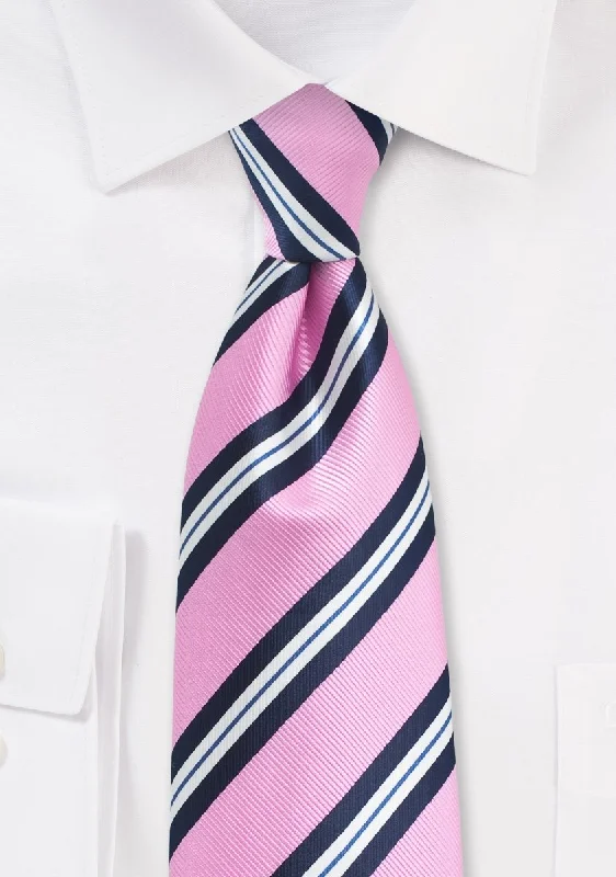 Best tie for weddings with bold patterns-Preppy Pink, Blue, and White Repp&Regimental Striped Necktie