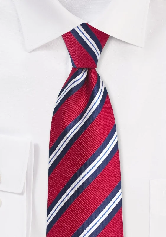 Classic men's tie with solid color palette-Preppy Red and Blue Repp&Regimental Striped Necktie