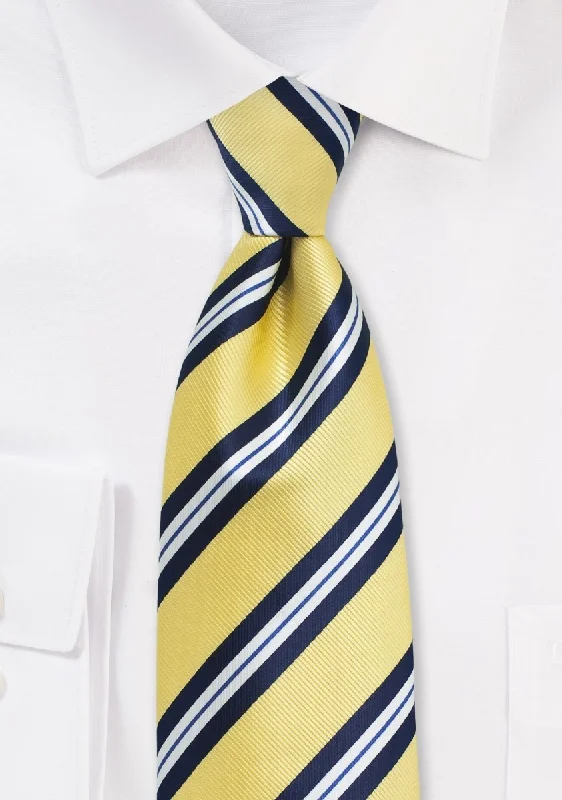 Men's tie for stylish office attire-Preppy Yellow Repp&Regimental Striped Necktie