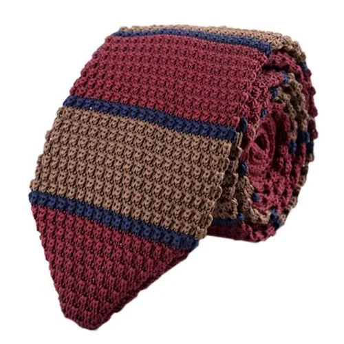 Men's tie with bold accents for weddings-Classy Men Red Brown Blue Knitted Tie