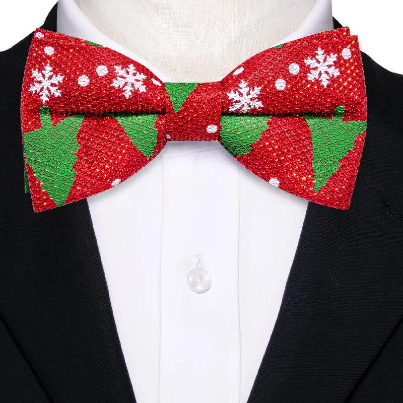 Men's tie with light stripes for a relaxed business look-Red Green Christmas Tree Silk Pre-tied Bow Tie