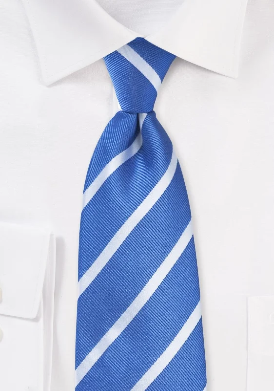 Men's tie with contrasting color blocks-Riveria Blue and White Narrow Striped Necktie