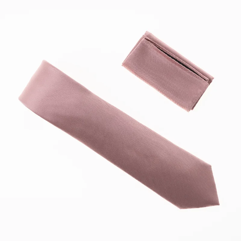 Stylish men's tie with minimalist pattern-Rose Gold Satin Finish Silk Necktie with Matching Pocket Square