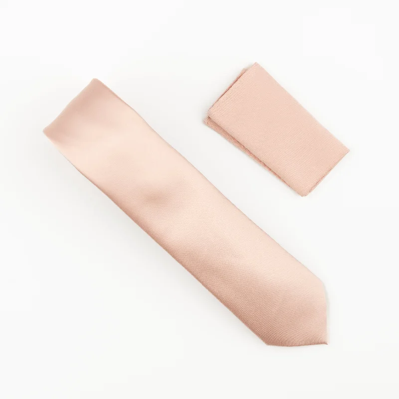 Men's tie with bold colors for corporate celebrations-Rose Petal Satin Finish Extra Long Necktie with Matching Pocket Square