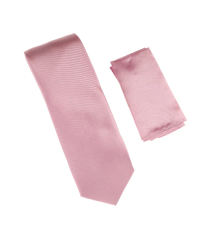 Designer men's tie for premium corporate meetings-Rose Pink Satin Finish Silk Necktie with Matching Pocket Square