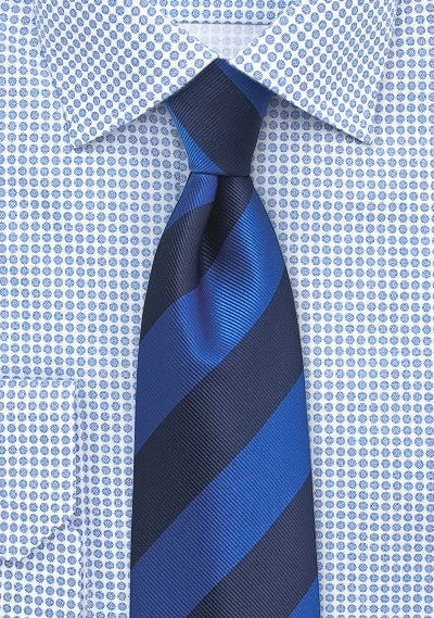 Classic men's tie with fine pinstripes-Royal Blue and Navy Repp&Regimental Striped Necktie