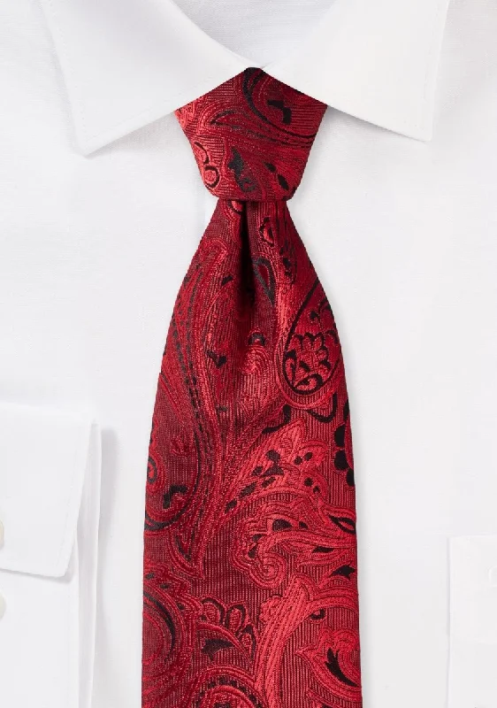 Classic men's tie with a bright pop of color-Ruby Red Proper Paisley Necktie