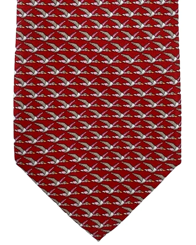 Trendy men's tie with fine stripes-Salvatore Ferragamo Silk Tie Maroon Novelty Duck