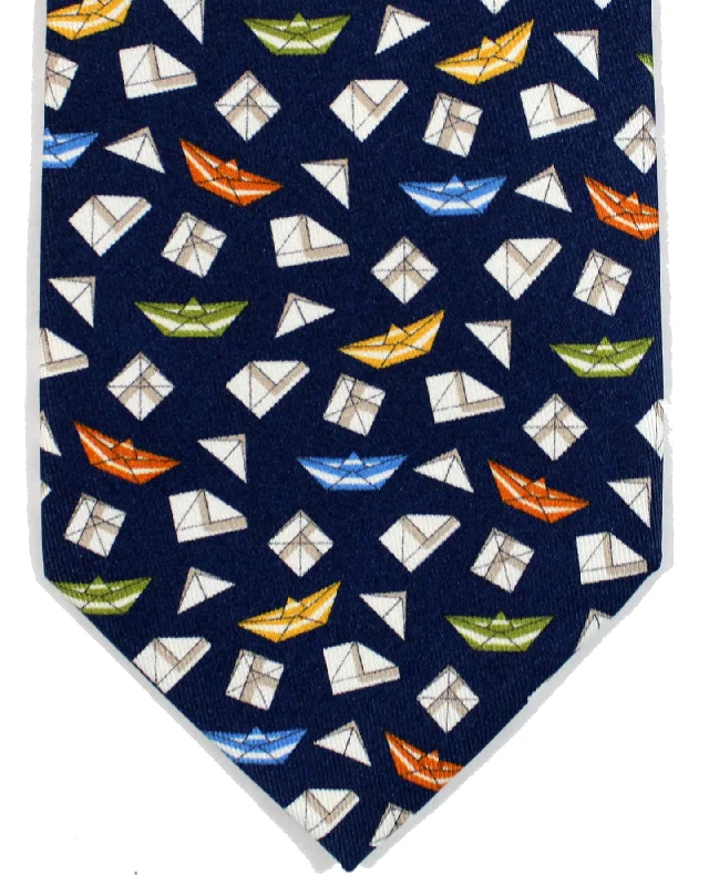 Men's tie with intricate woven patterns-Salvatore Ferragamo Silk Tie Navy Origami Paper Boat Novelty FINAL SALE