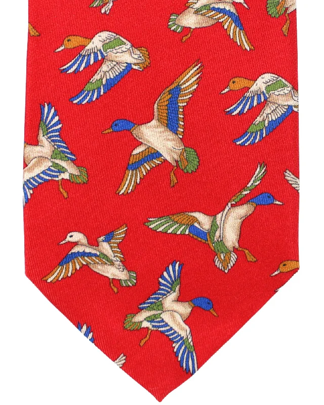 Best tie for men with geometric prints-Salvatore Ferragamo Silk Tie Red Duck Novelty Design SALE