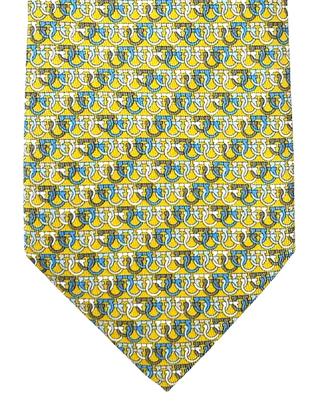 Designer men's tie with sophisticated colors-Salvatore Ferragamo Silk Tie Yellow Interlocking Gancini