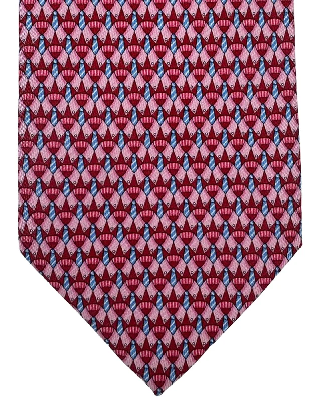 Men's tie with rich textures for holiday wear-Salvatore Ferragamo Tie Red Pink Blue Dress Shirt & Necktie Design