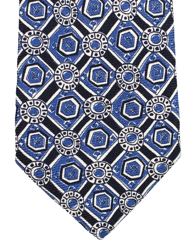 Men's tie for an elegant birthday celebration-Sartorio Sevenfold Tie Blue Navy Medallion Design