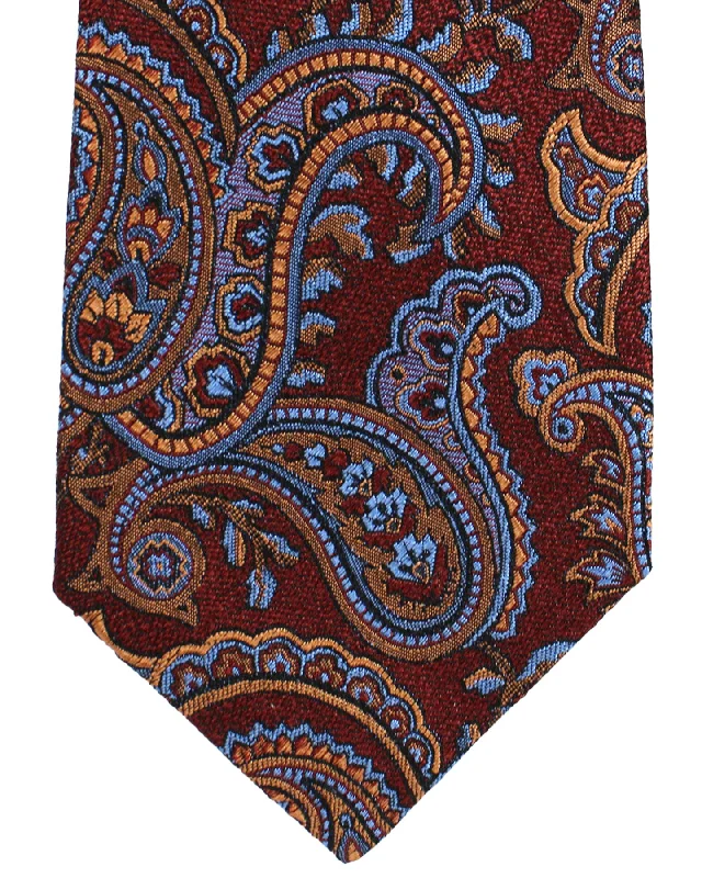 Men's tie with floral print for casual events-Sartorio Napoli Silk Tie Burgundy Blue Brown Paisley Design