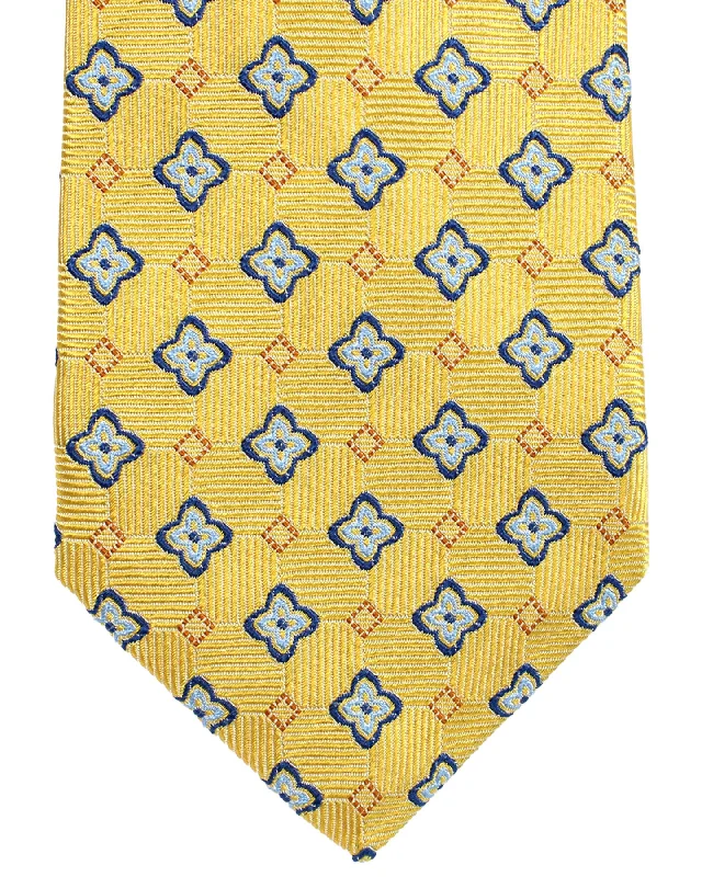 Men's tie with subtle dots and lines design-Sartorio Sevenfold Necktie Yellow Blue Geometric SALE