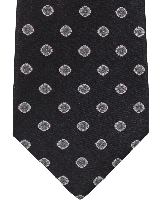 Designer men's tie for premium corporate meetings-Sartorio Sevenfold Tie Black Gray Medallions Design