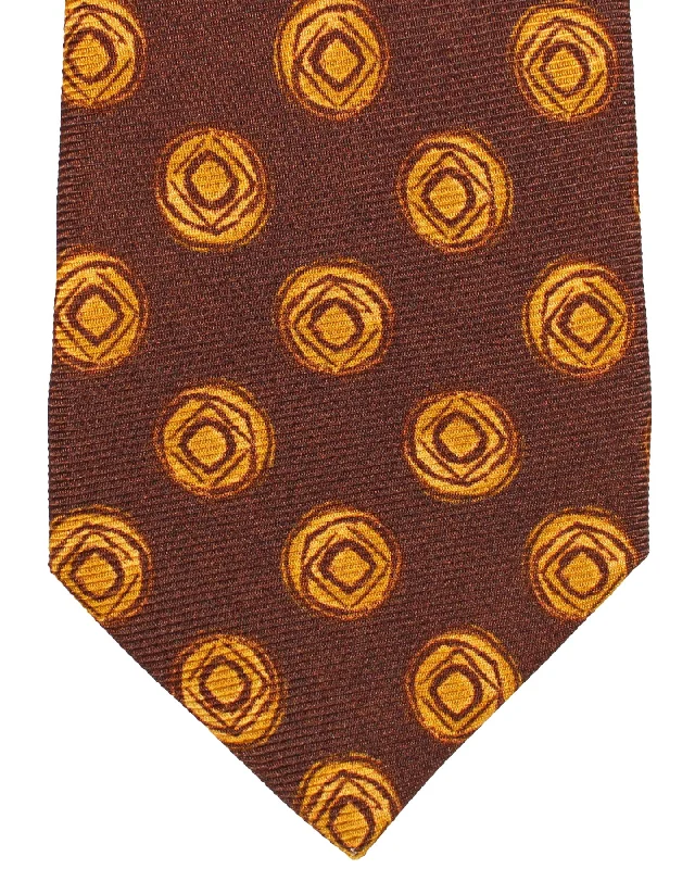 Best men's tie for sophisticated casual wear-Sartorio Sevenfold Tie Brown Orange Geometric Design