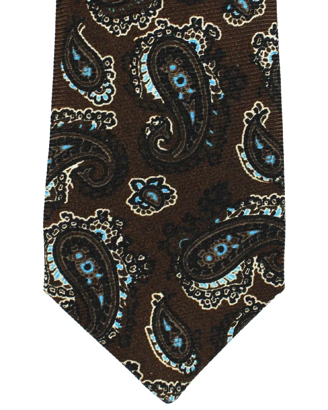 Men's slim tie for business casual look-Sartorio Sevenfold Tie Brown Paisley - Narrow Cut FINAL SALE