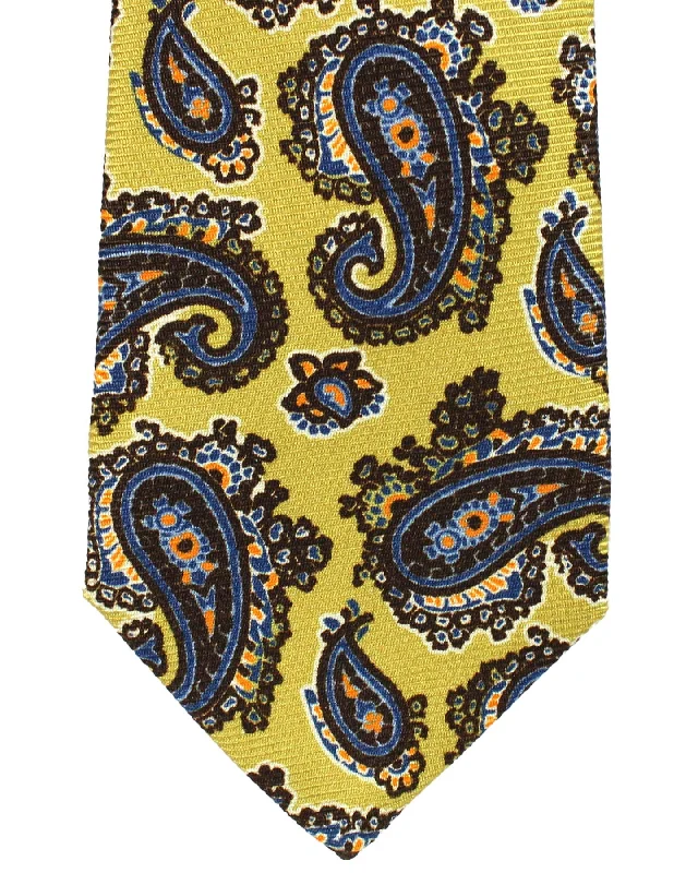 Men's tie with modern patterns for high-end events-Sartorio Sevenfold Tie Mustard Navy Paisley - Narrow Cut FINAL SALE