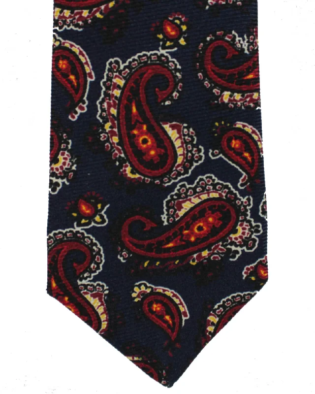 Luxury men's tie for holiday celebrations-Sartorio Sevenfold Tie Navy Brown Paisley - Narrow Cut SALE