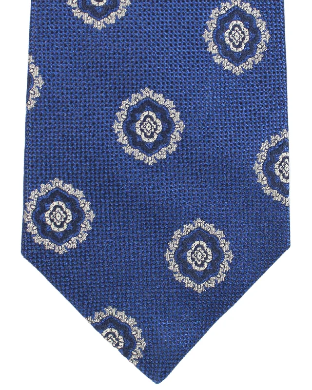 Classic men's tie for professional look-Sartorio Sevenfold Tie Navy Silver Medallions Design