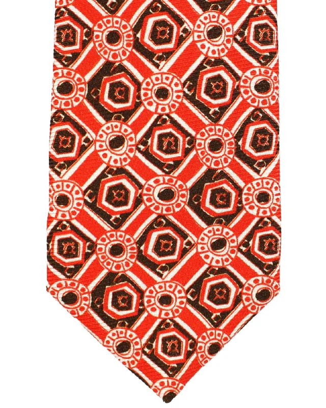 Classic men's tie with diamond pattern-Sartorio Sevenfold Tie Red Medallions Design - Narrow Cut SALE