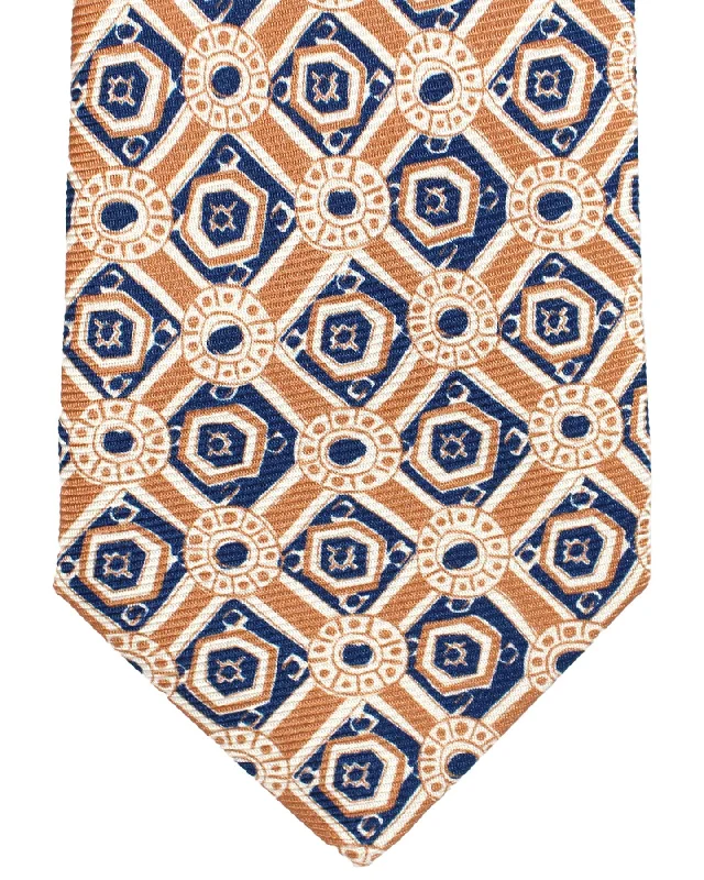 Men's tie with unique patterns for fashion-forward looks-Sartorio Sevenfold Tie Tan Dark Blue Geometric SALE