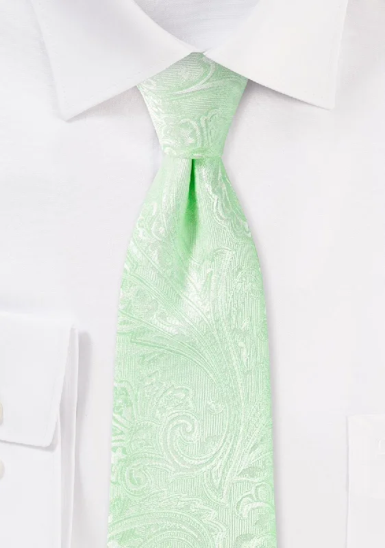 Men's tie with fine linen fabric for summer-Sea Foam Green Proper Paisley Necktie