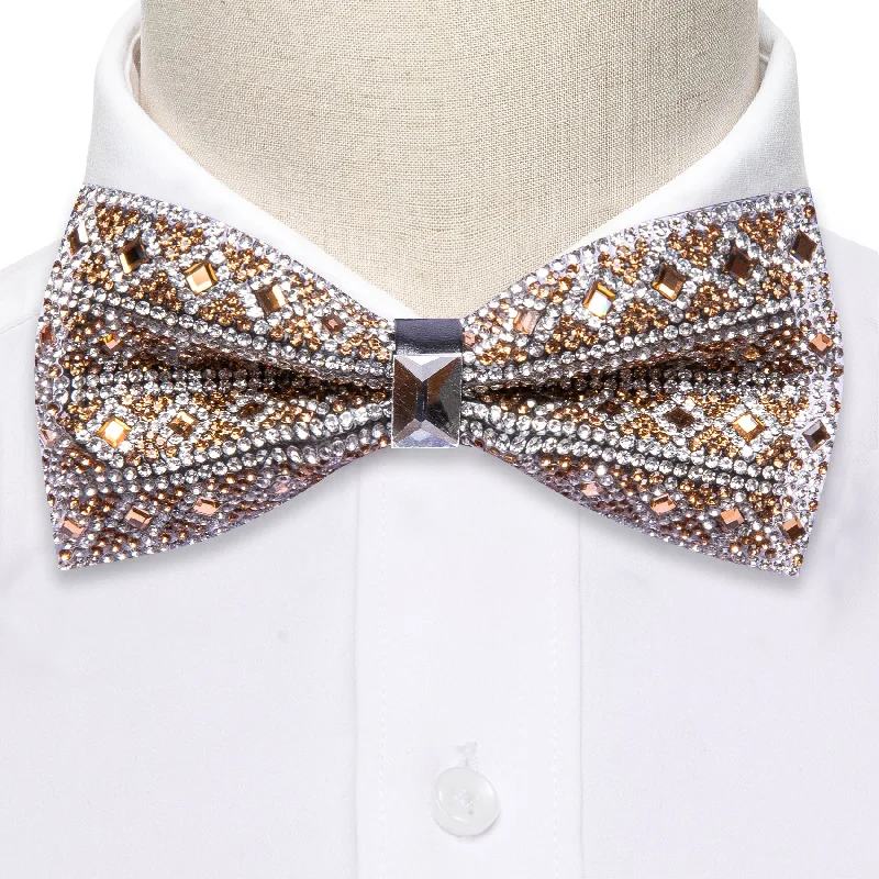 Men's tie with modern stripes for interviews-Shining Brown Rhinestones Pre-tied Bowties Fashion For Wedding Party