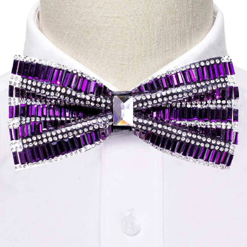 Men's tie with luxurious patterns for special events-Shining Purple Rhinestones Pre-tied Bowties Fashion For Wedding Party