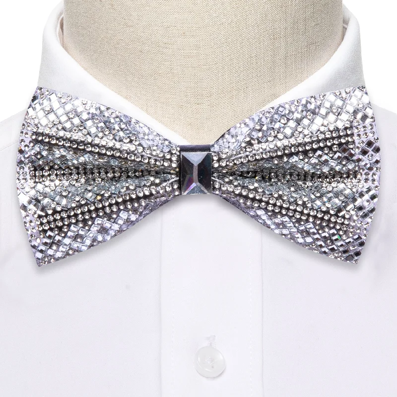 Elegant men's tie for upscale meetings-Shining White Rhinestones Pre-tied Bowties Fashion For Wedding Party